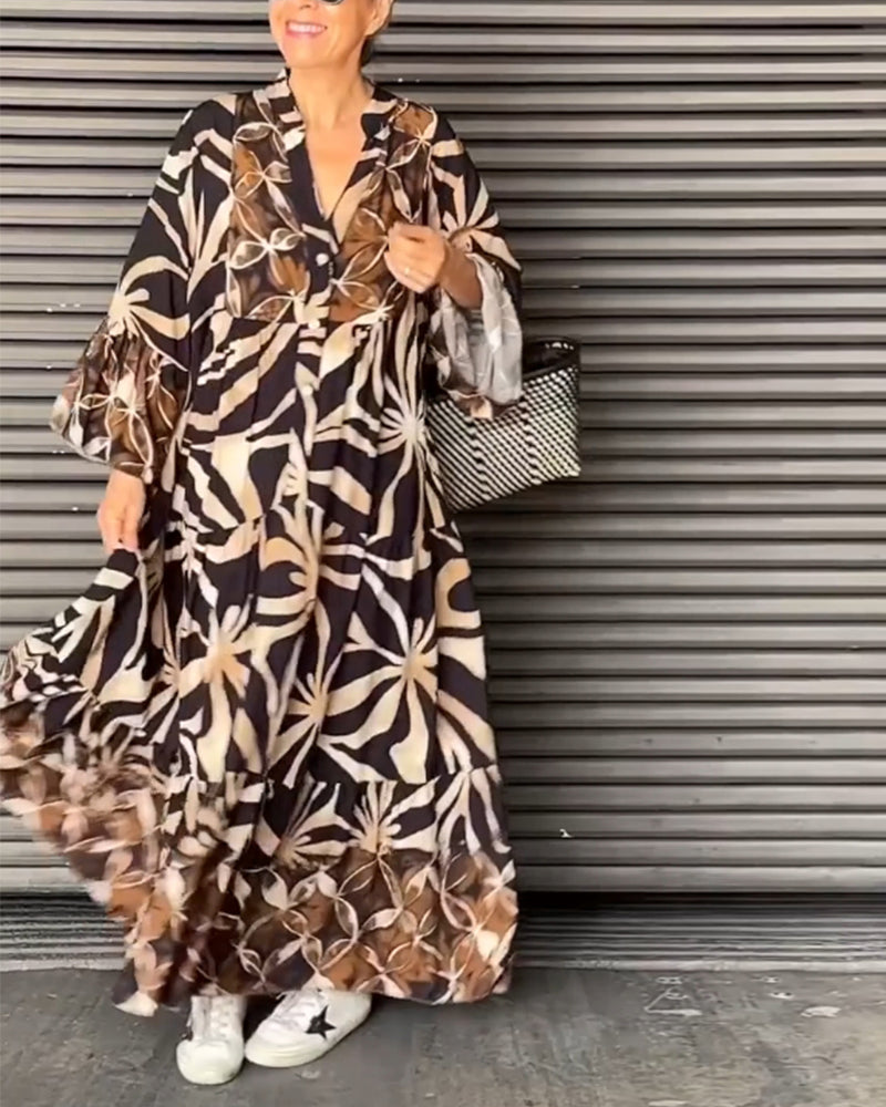 Casual, flowy vacation dress with a colorful print.