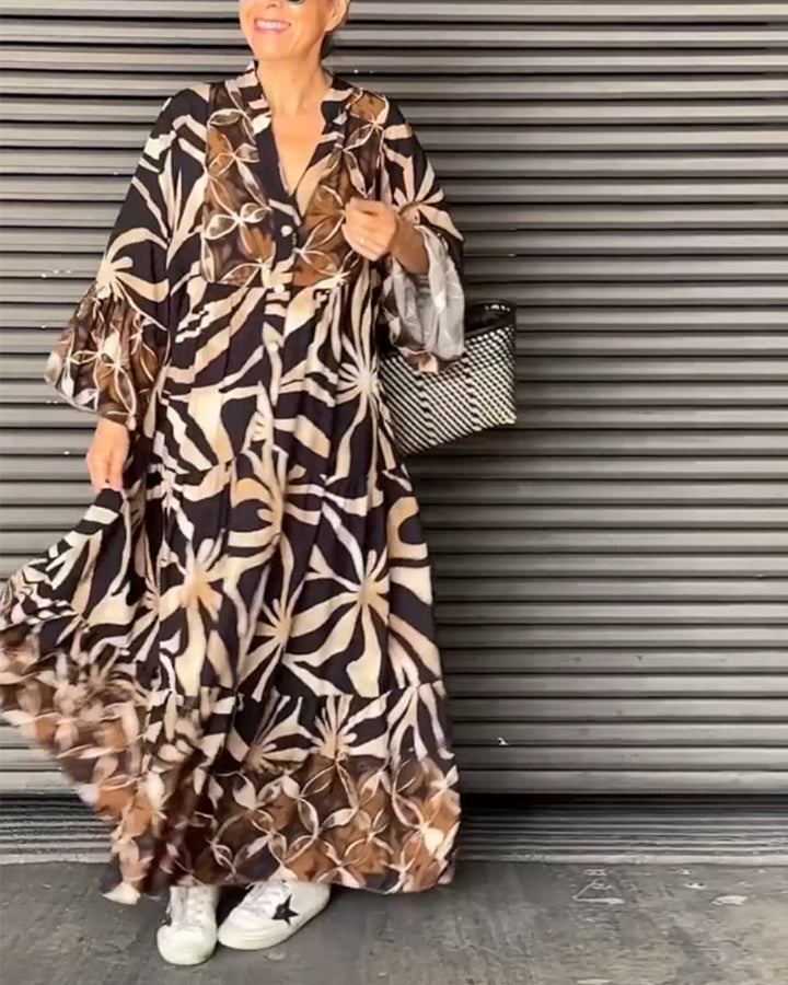 Casual, flowy vacation dress with a colorful print.