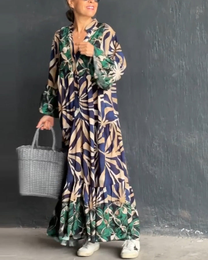 Casual, flowy vacation dress with a colorful print.