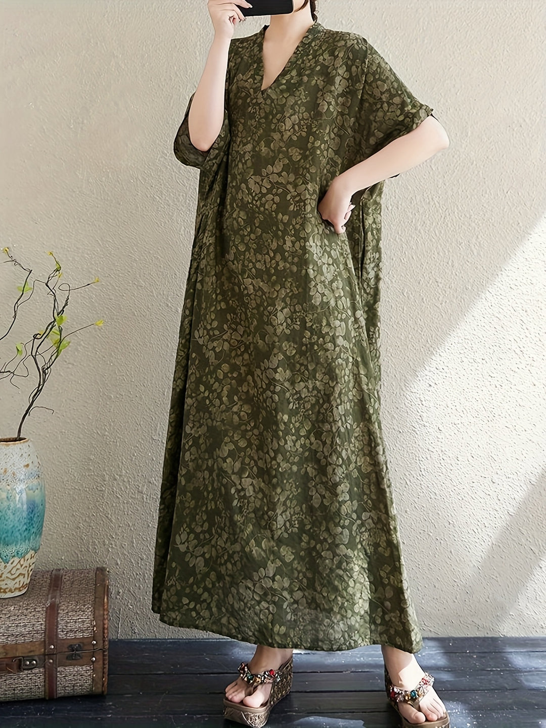 Verlina™ - Literary V-Neck Maxi Dress