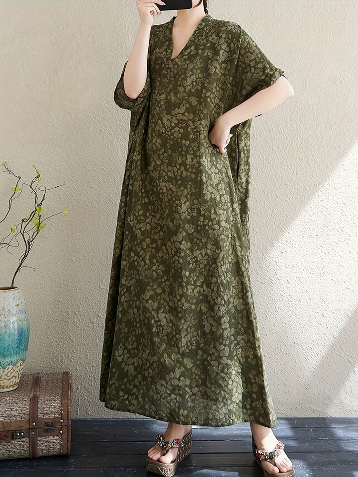 Verlina™ - Literary V-Neck Maxi Dress