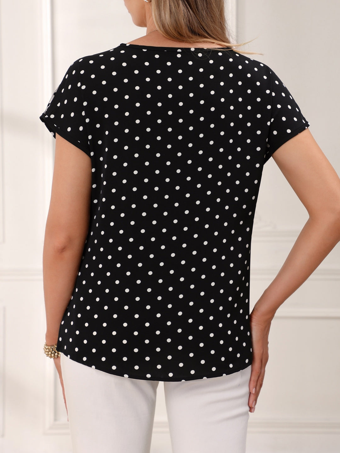 JULIETTE™ - Elegant Polka Dot Lace Detail Blouse