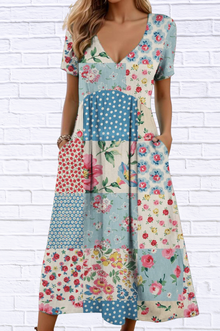 Sarah | Flattering Floral V-Neck Summer Dress