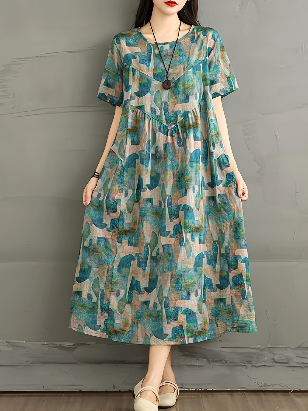 Linvera™ - Vintage Linen A-Line Dress