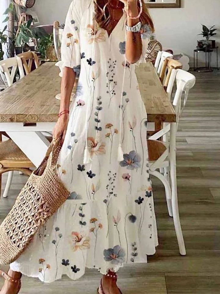 Luna | Floral V-Neck Half Sleeve Casual Maxi Dress
