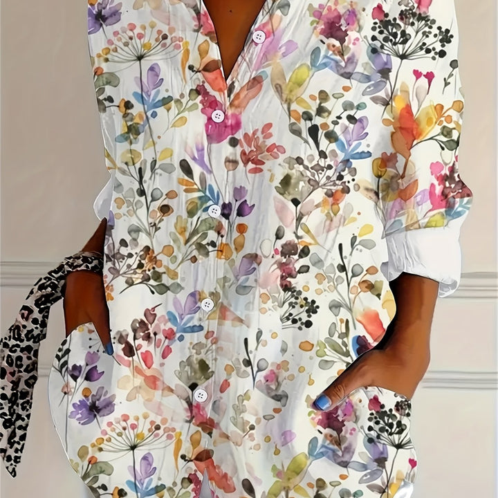 Blanche | Floral Long Sleeve Shirt in White