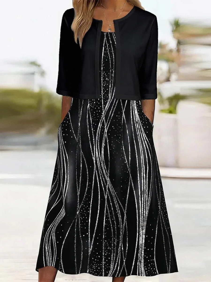 Eclipse | Abstract Print Midi Dress with Bolero Jacket