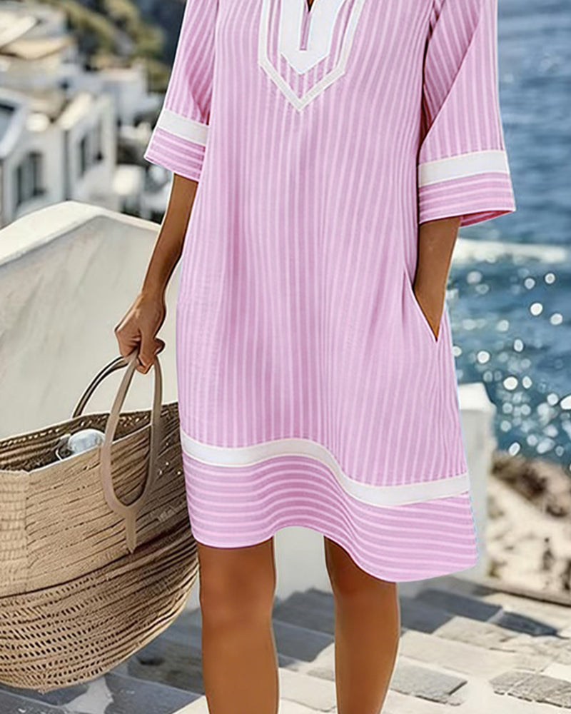 Klara™ | Lightweight striped dress with a V-neck