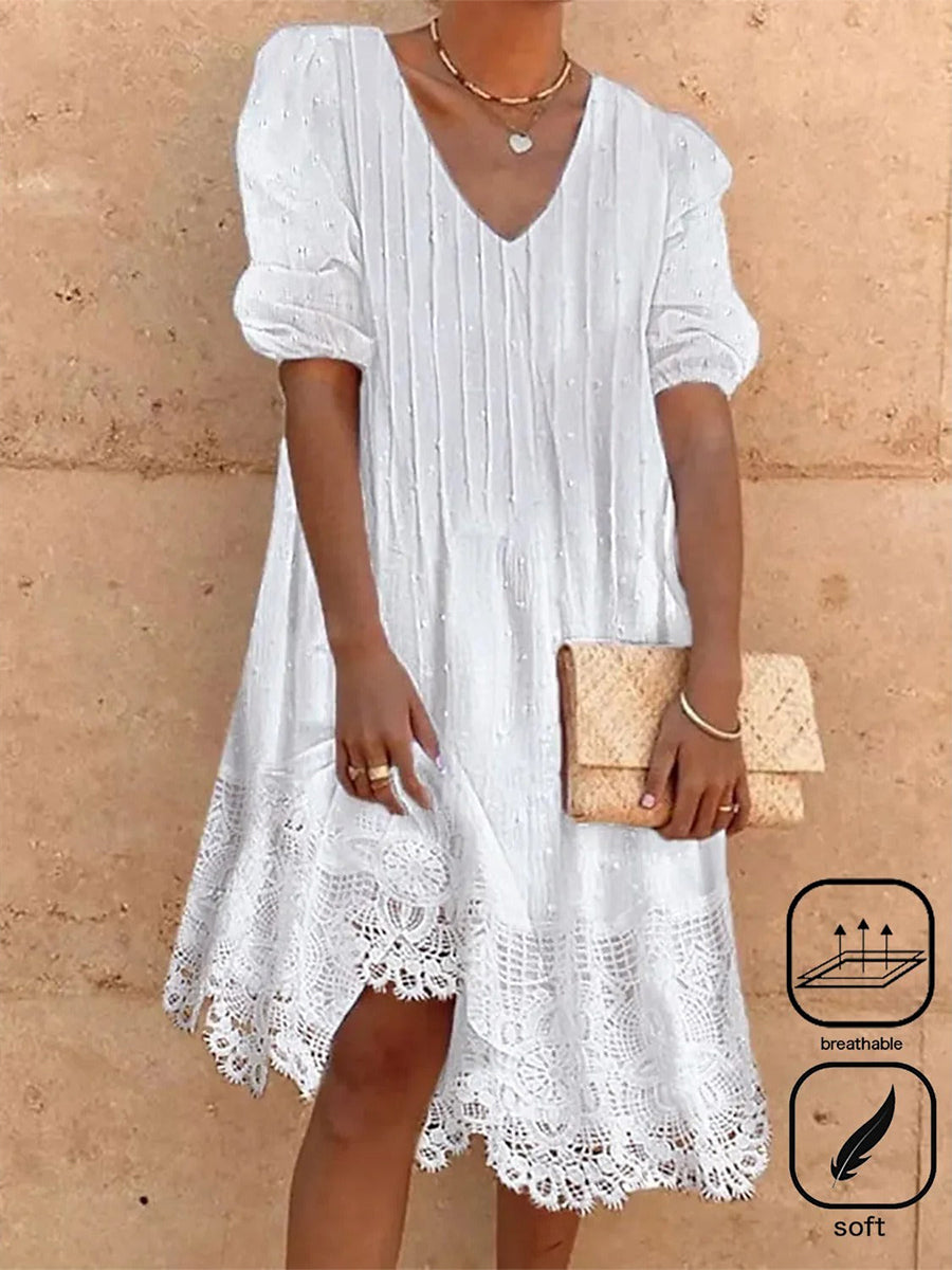 Madeleine | Plain Lace V-Neck Midi Dress