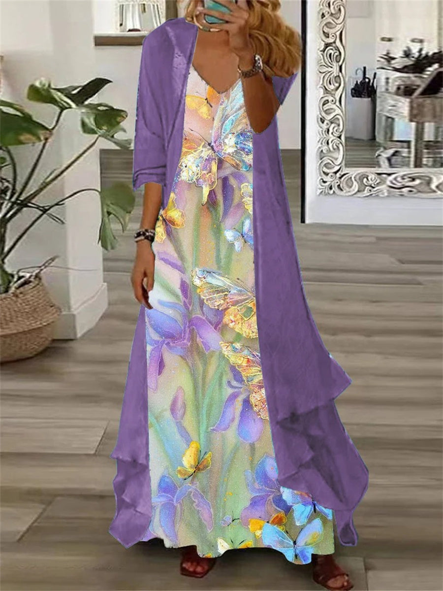 Bianca | Purple Floral Long Sleeve Maxi Set