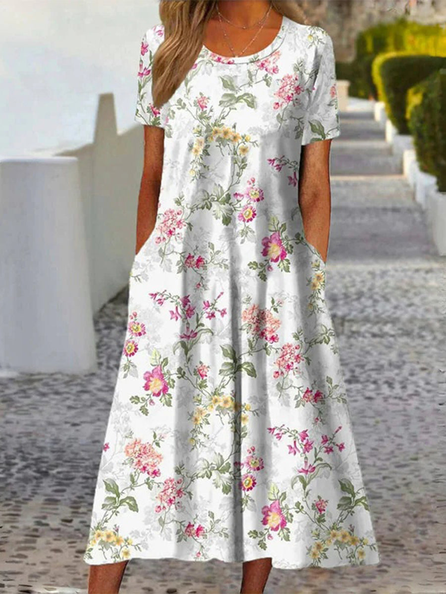 Meadow | Casual Floral Round Neck Short Sleeve Dress