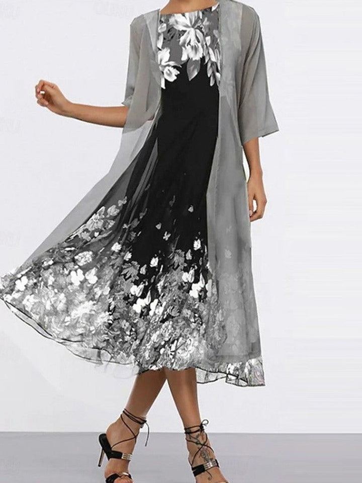 Bianca | Floral Crew Neck Half Sleeve Loose Two-Piece Dress