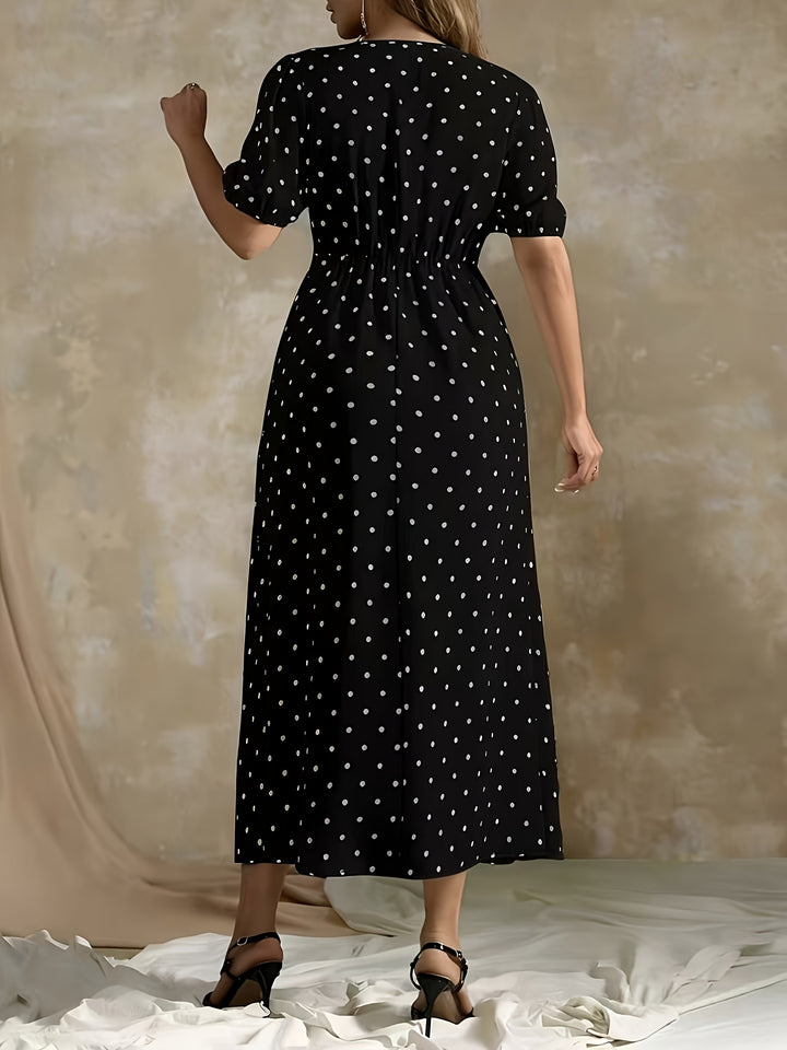NATALIE™ - Elegant Polka Dot Wrap Maxi Dress