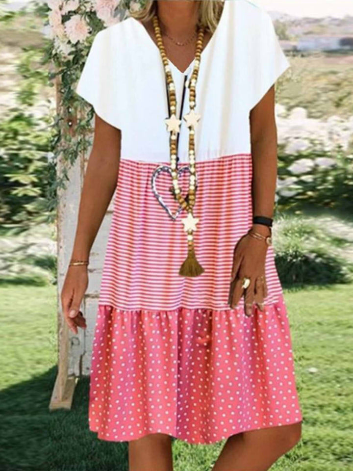 Dotty | Stripe Polka Dot V-Neck Short Sleeve Dress