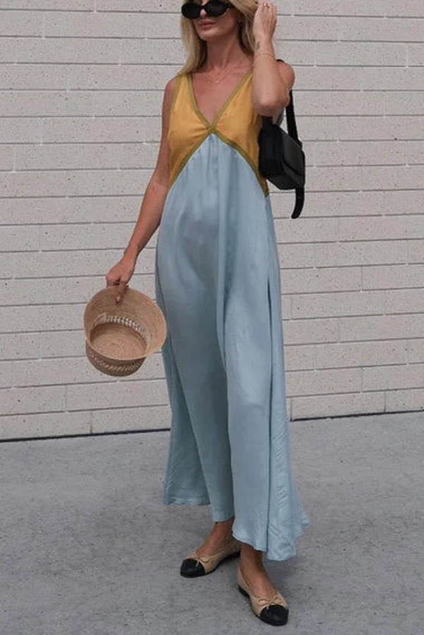Valeria | V-Neck Colorblock Wedding Guest Dress