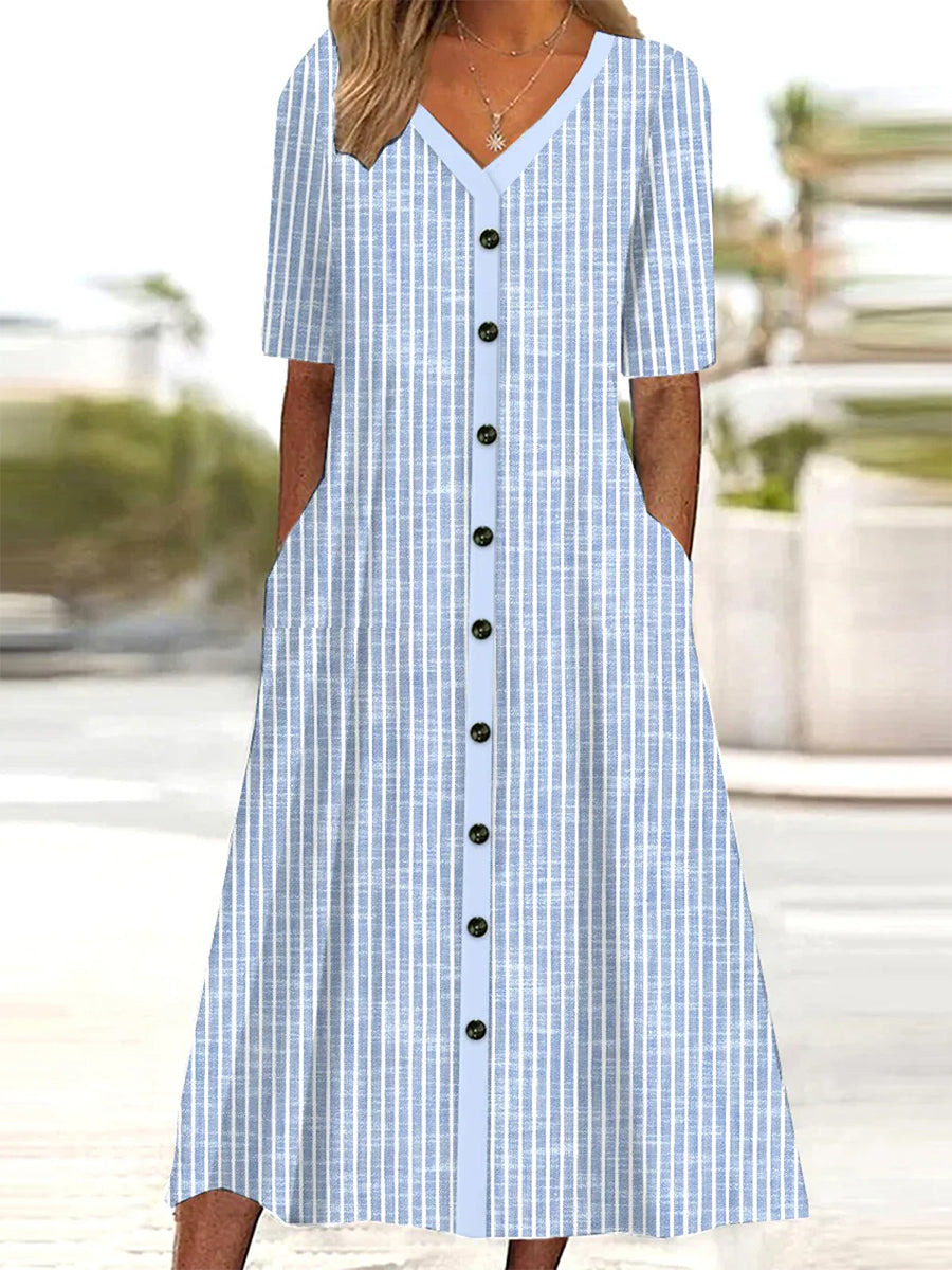 Bonnie | Striped Button-Down Midi Dress with Pockets