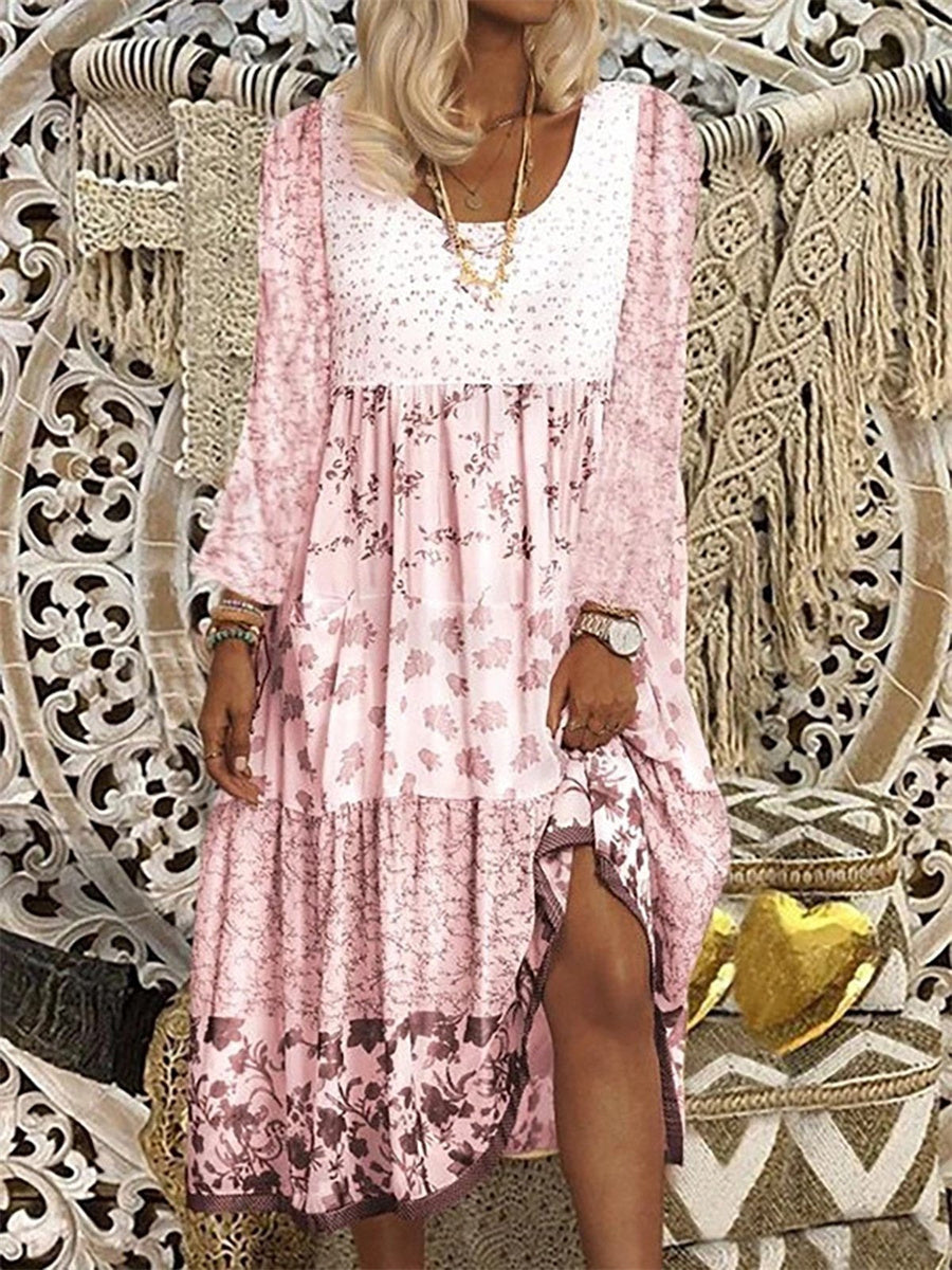 Poppy | Vintage Floral Patchwork Boho Midi Dress