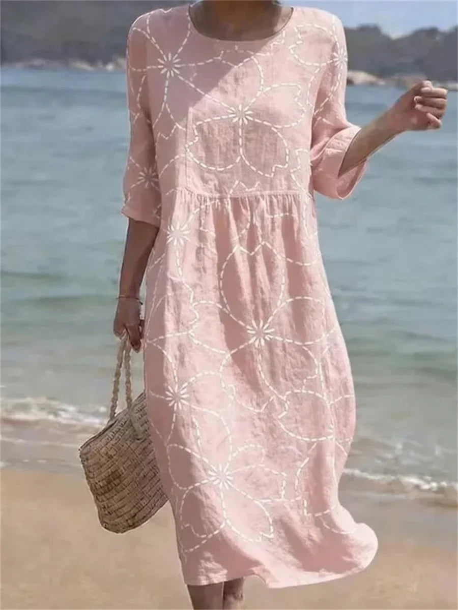 Primrose | Casual Floral Round Neck 3/4 Sleeve Dress