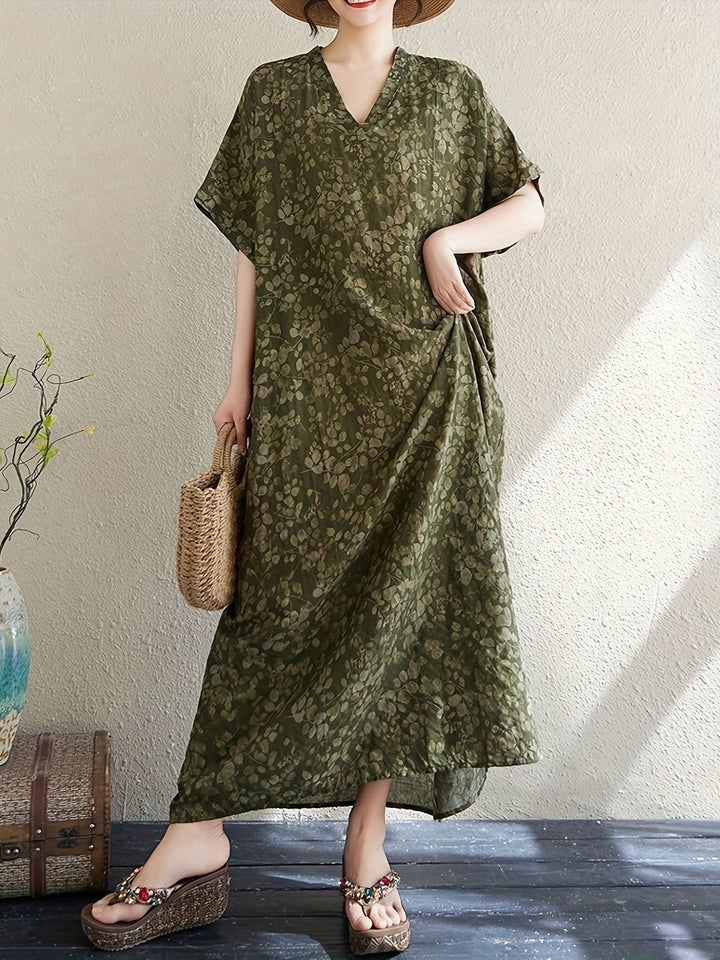 Verlina™ - Literary V-Neck Maxi Dress