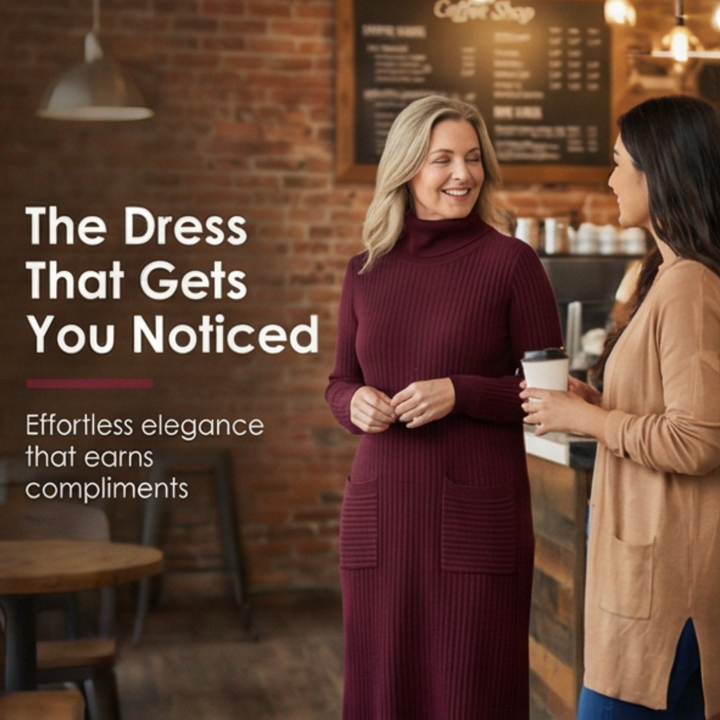 Velara™ - Relaxed Turtleneck Sweater Dress with Pockets