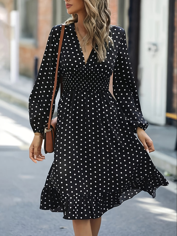 GABRIELLE™ - Elegant Polka Dot Flowing Midi Dress