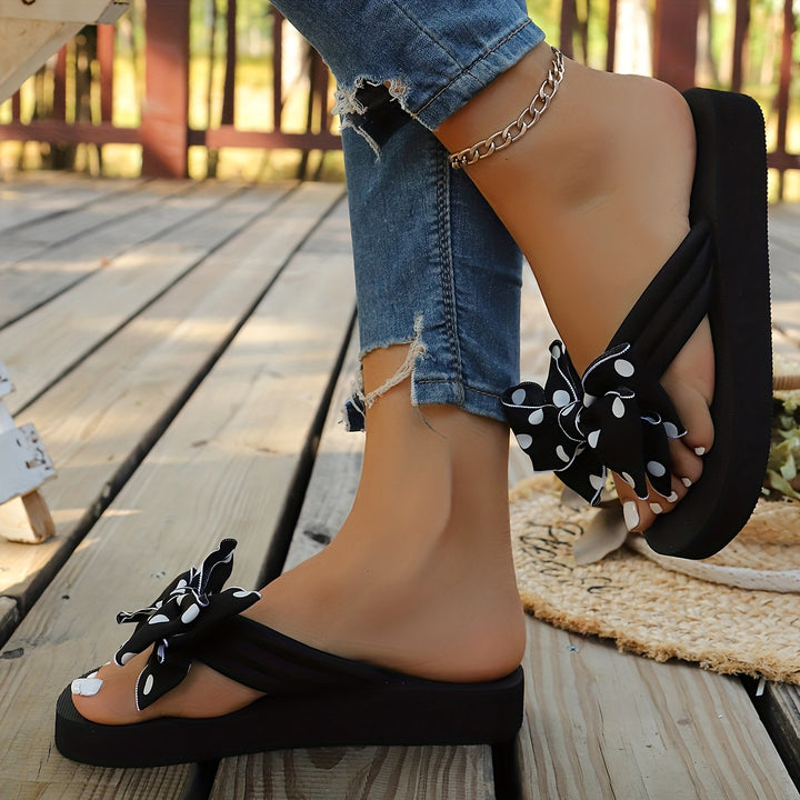 DOTTY – Polka Dot Bow Wedge Flip-Flops