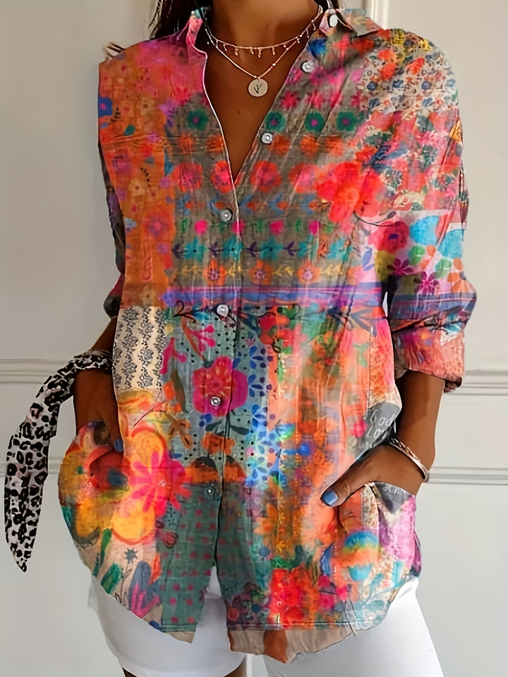 Blossom | Floral Collared Long Sleeve Loose Shirt