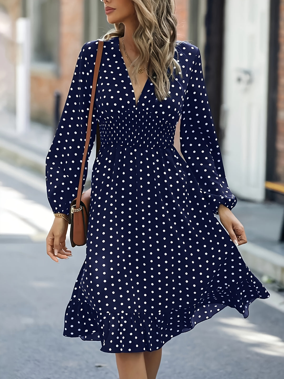 GABRIELLE™ - Elegant Polka Dot Flowing Midi Dress