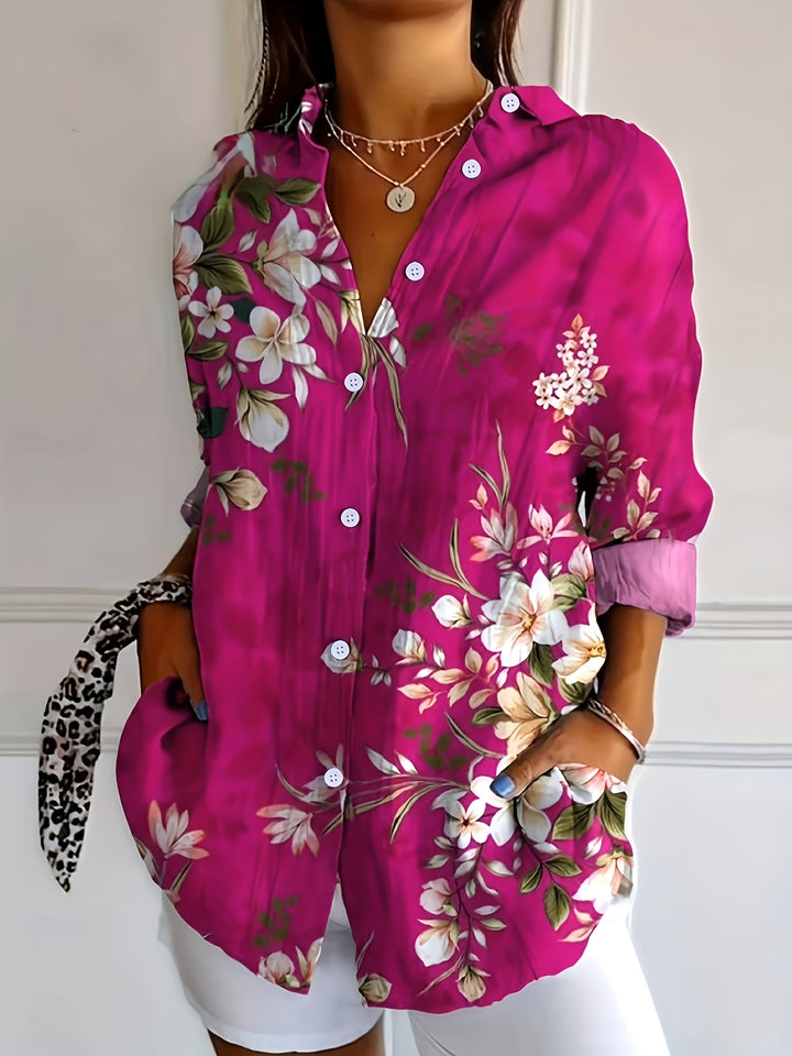 Flora | Floral Print Collared Long Sleeve Blouse