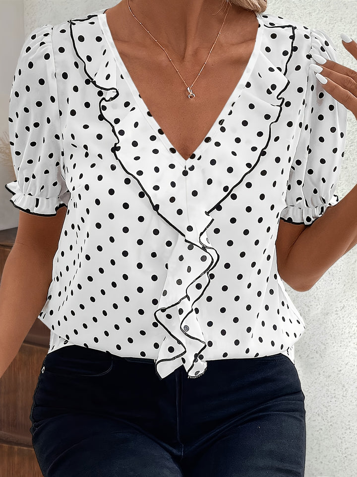 LILA – Lace Color Block Bubble Sleeve Blouse