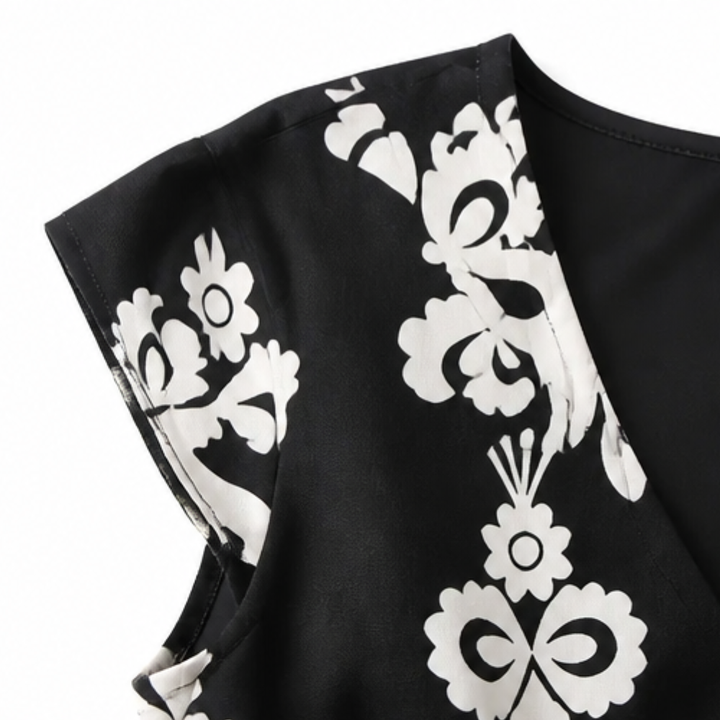 Osyrel™ – Damask Print Midi Dress with V-Neck