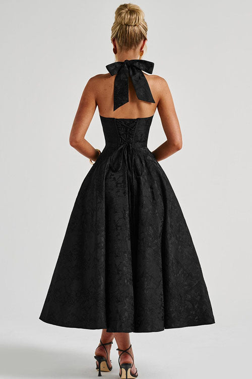 Genevieve | Jacquard Halter Wedding Guest Dress