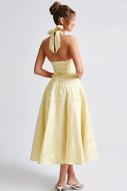Genevieve | Jacquard Halter Wedding Guest Dress