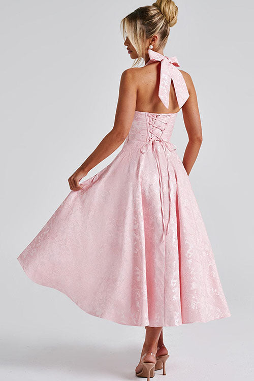 Genevieve | Jacquard Halter Wedding Guest Dress