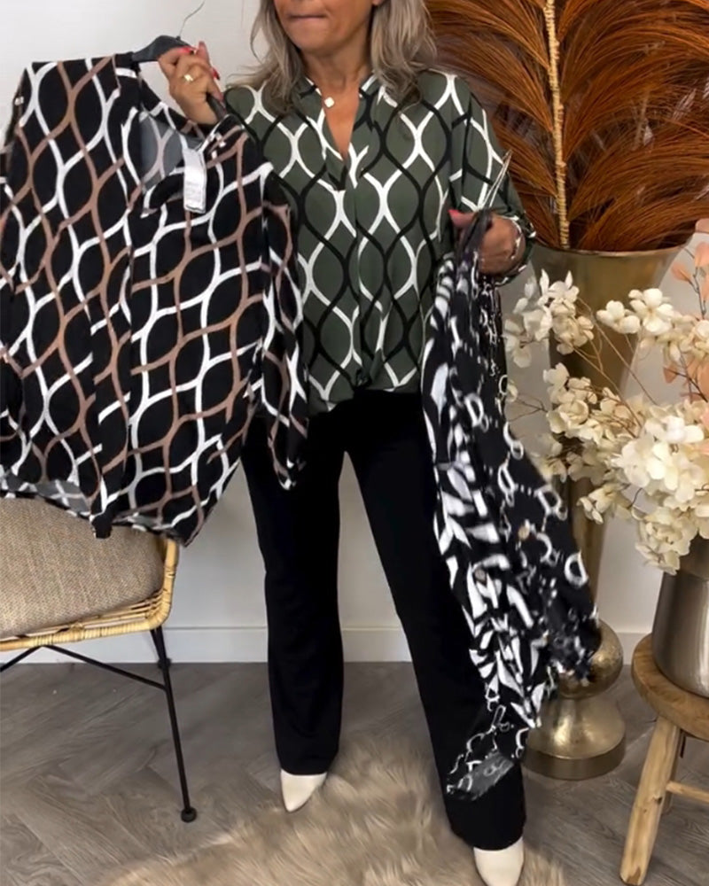Casual long-sleeve blouse with a trendy print