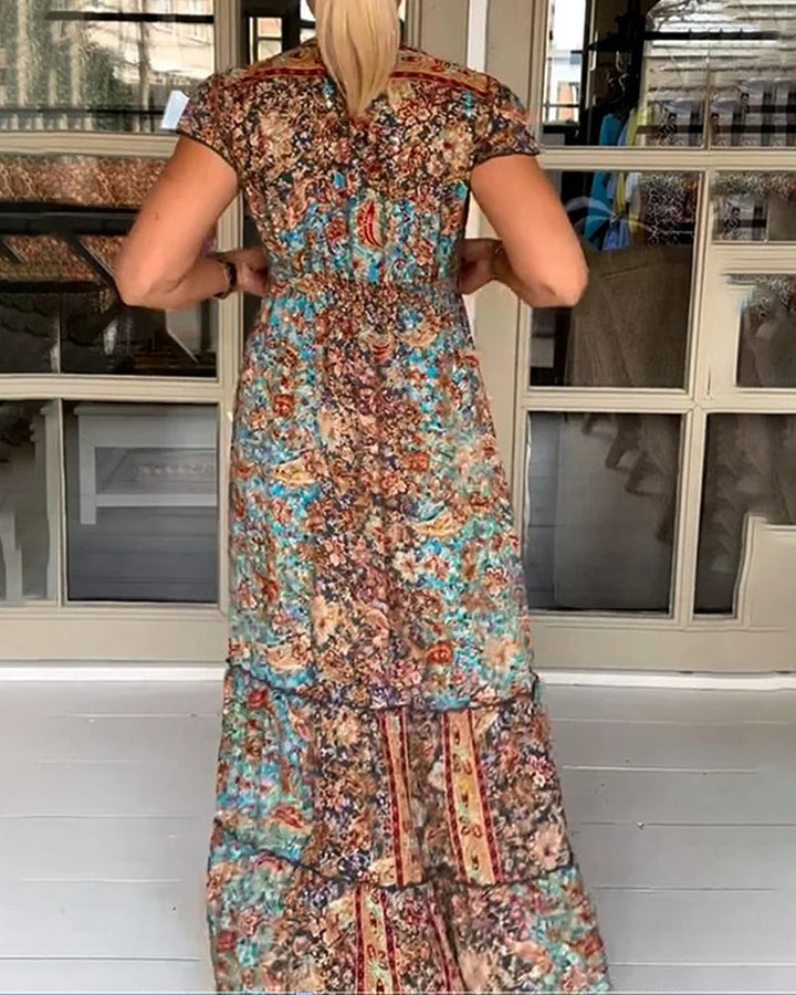 Trendy printed summer dress with a V-neck