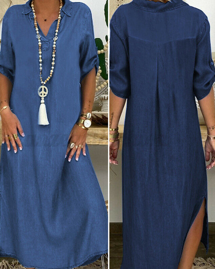 Stylish solid-color denim dress – timeless all-rounder for any occasion