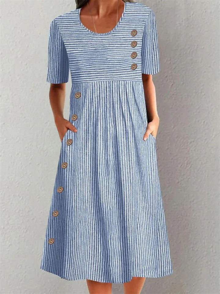 Clara | Striped Button Midi Dress