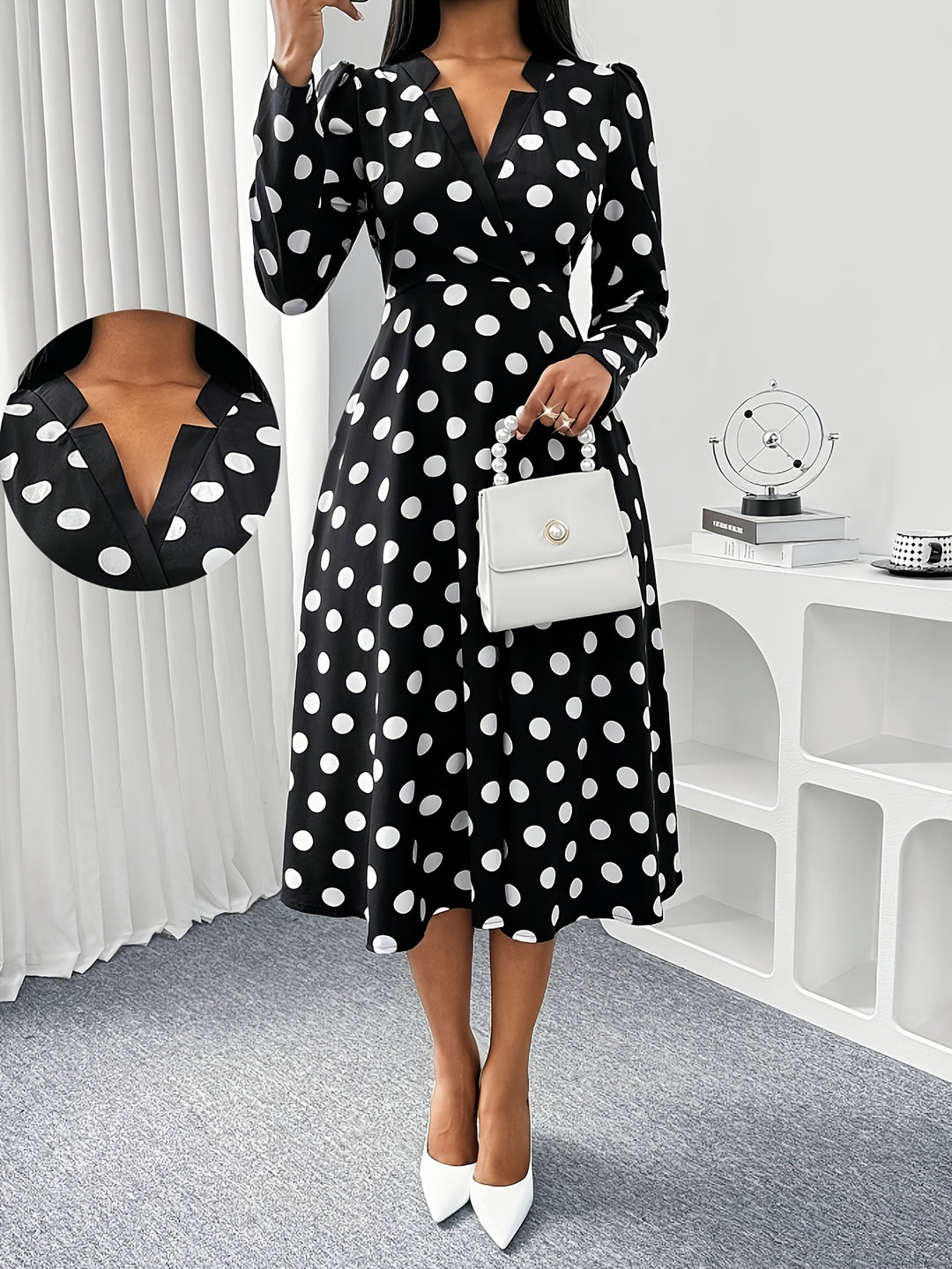 VICTORIA™ - Elegant Polka Dot Wrap Midi Dress