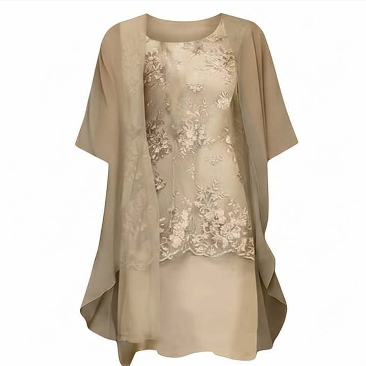 Lunavia™ Floral Lace Dress Set with Chiffon Shawl