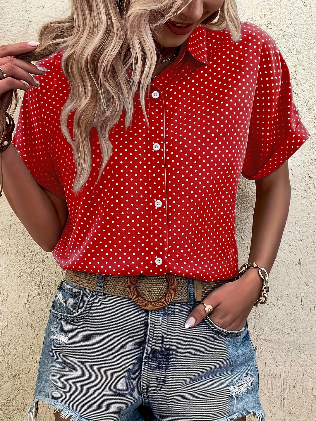 CLAIRE™ - Classic Polka Dot Button Blouse