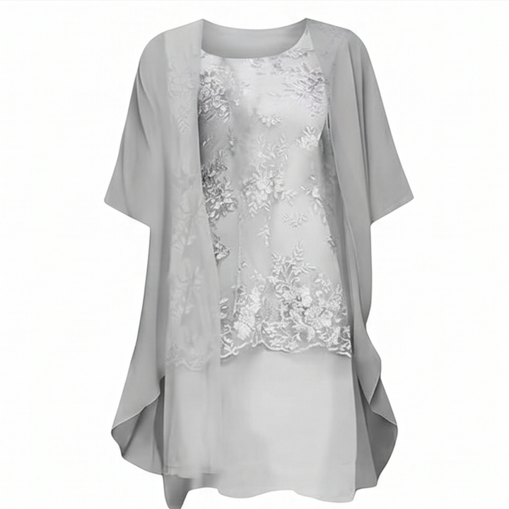 Lunavia™ Floral Lace Dress Set with Chiffon Shawl