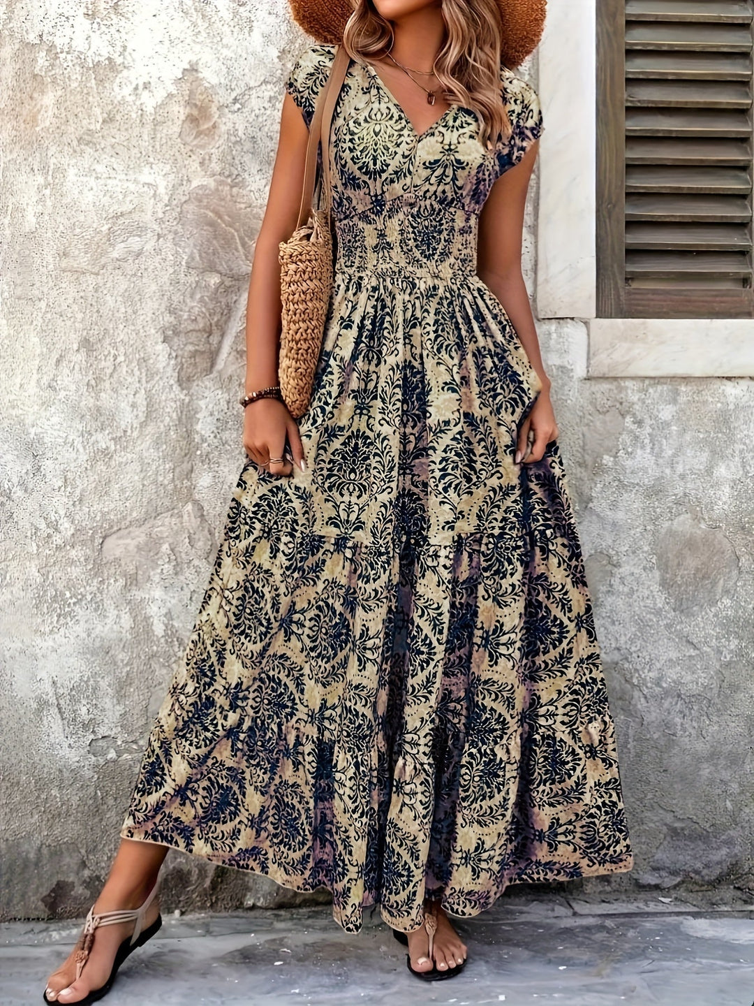 Seraphina – Boho V-Neck Maxi Dress