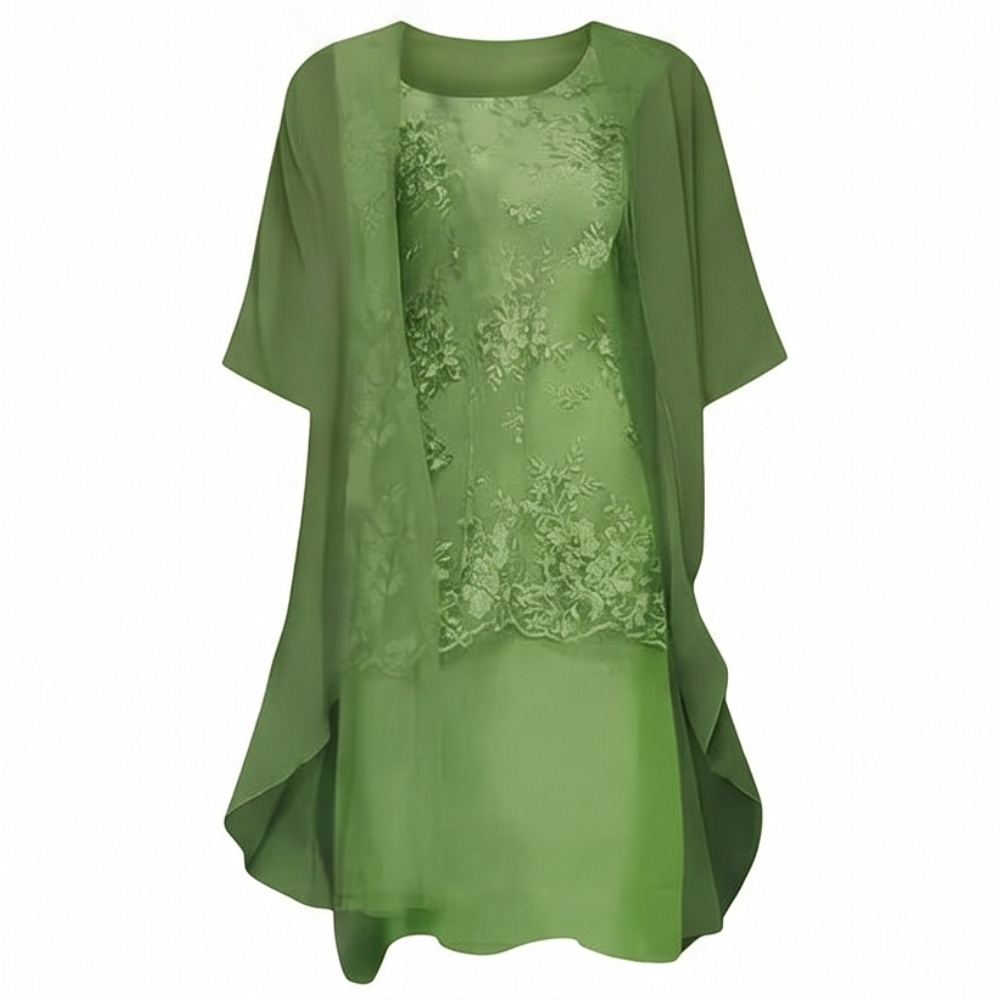Lunavia™ Floral Lace Dress Set with Chiffon Shawl