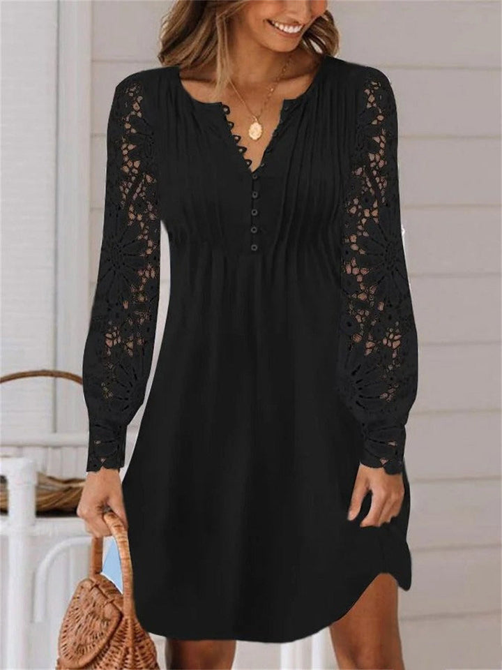Ivory | Casual Solid V-Neck Long Sleeve Midi Dress