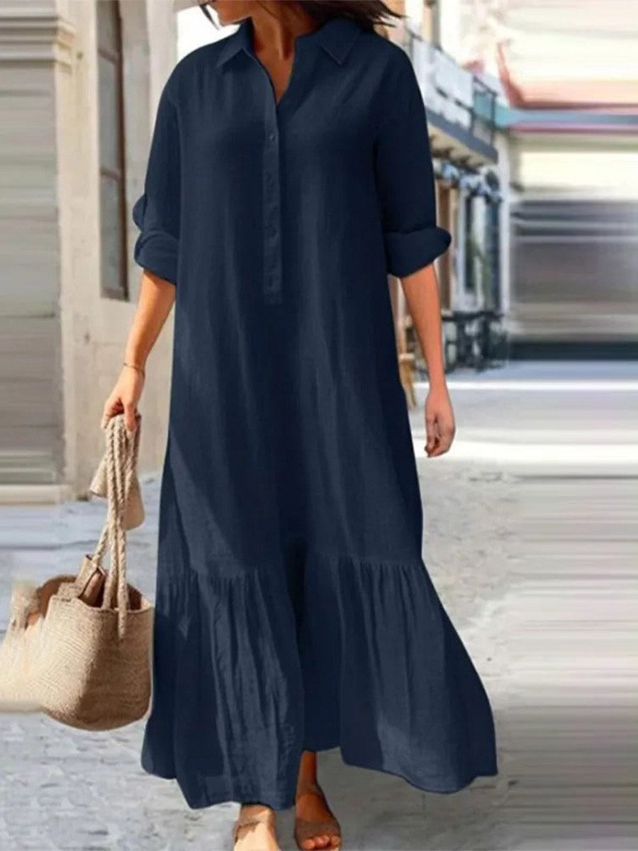 Sienna | Vintage Solid Lapel Long Sleeve Maxi Dress