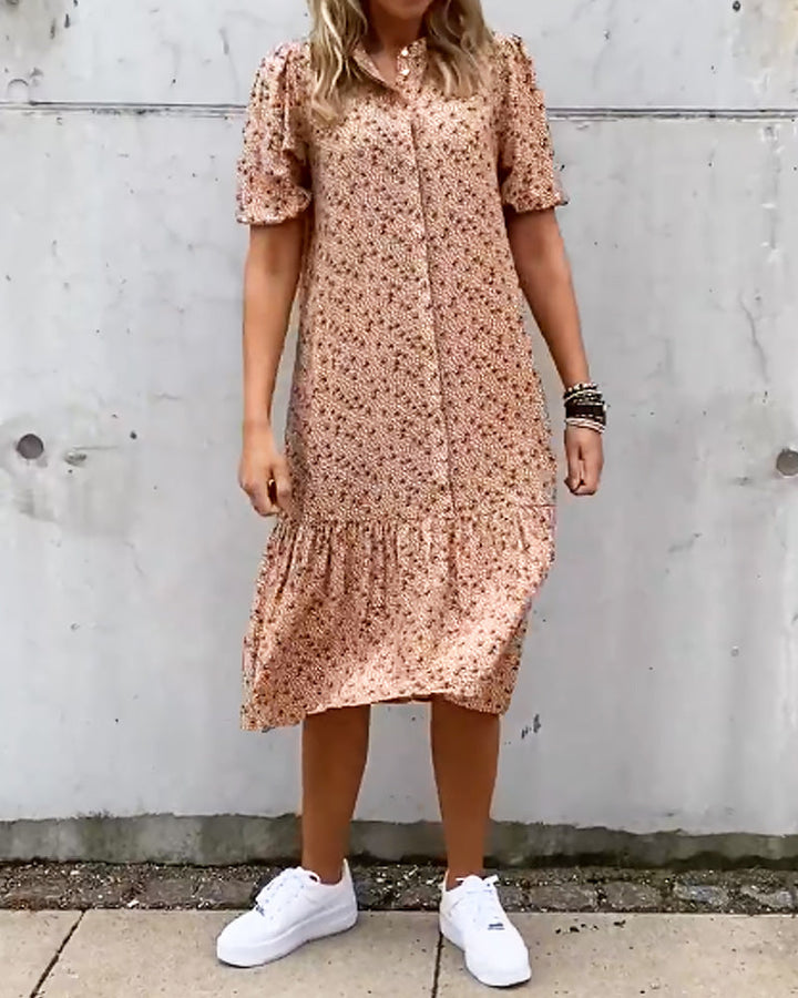 Short-sleeved sheath dress with print