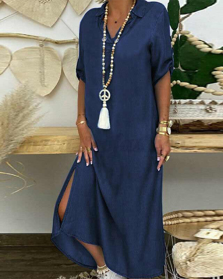 Stylish solid-color denim dress – timeless all-rounder for any occasion