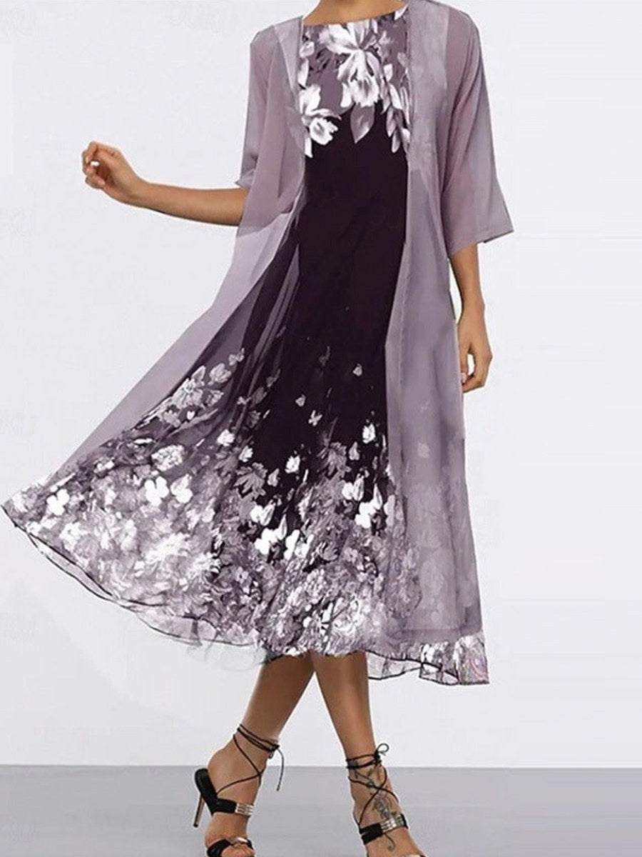 Bianca | Floral Crew Neck Half Sleeve Loose Two-Piece Dress