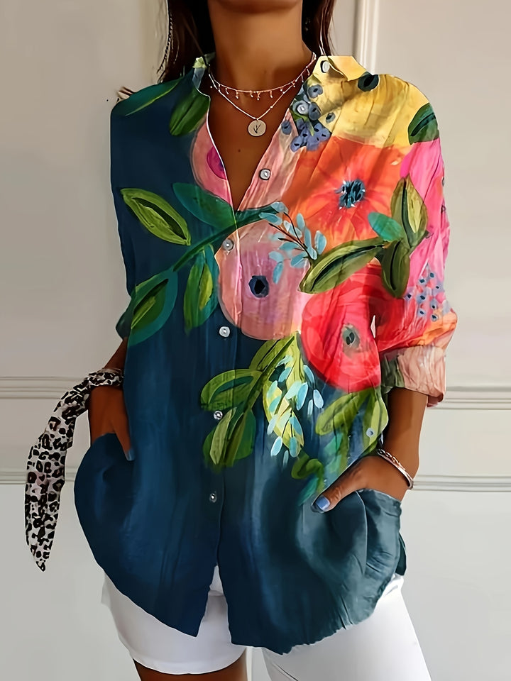 Poppy | All-Over Print Button-Up Long Sleeve Blouse